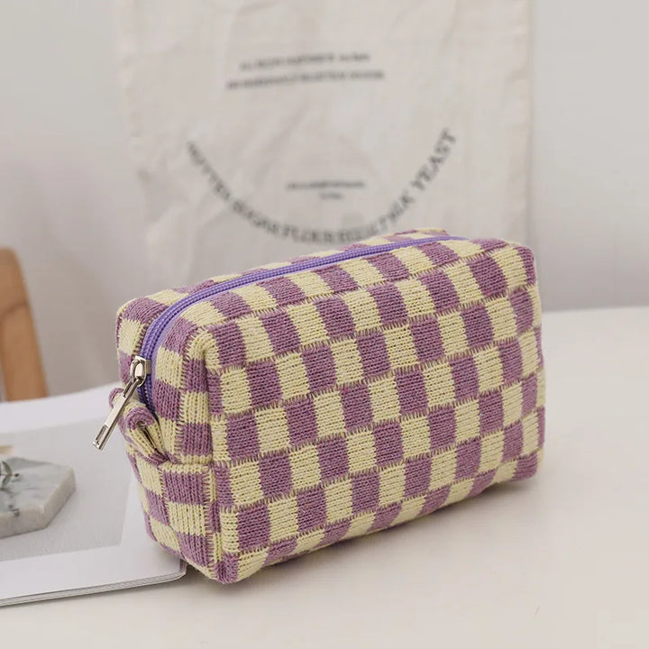 Amara - Stylish Y2K Checkered Makeup Bag