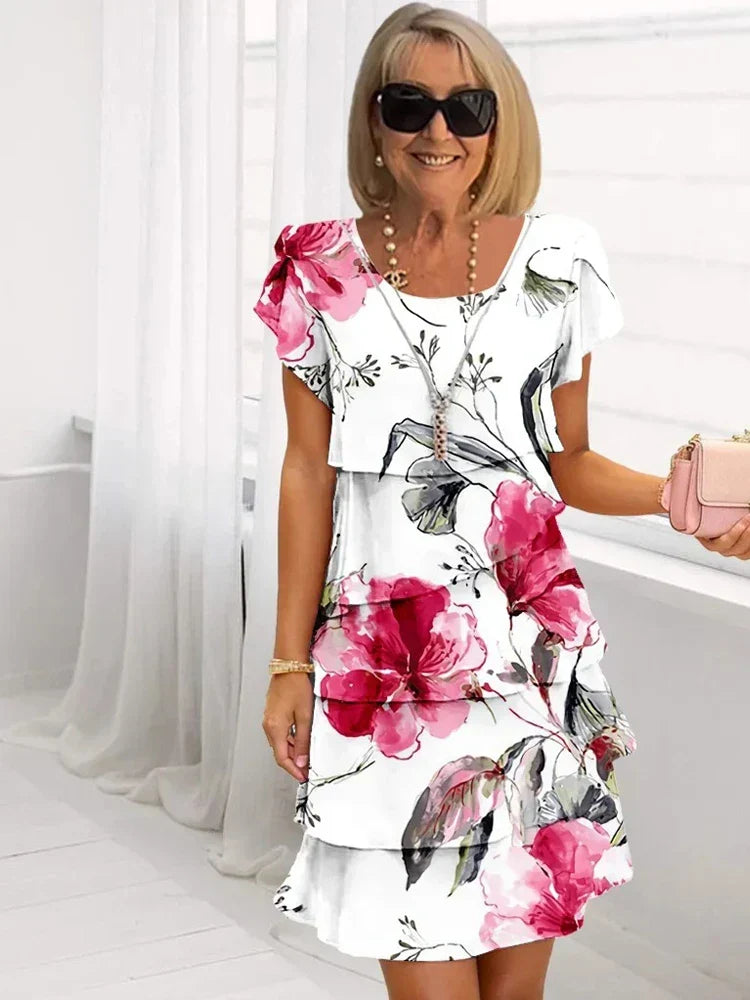 Rosie Floral Tiered Chiffon Dress, view 4 - Elena Harper