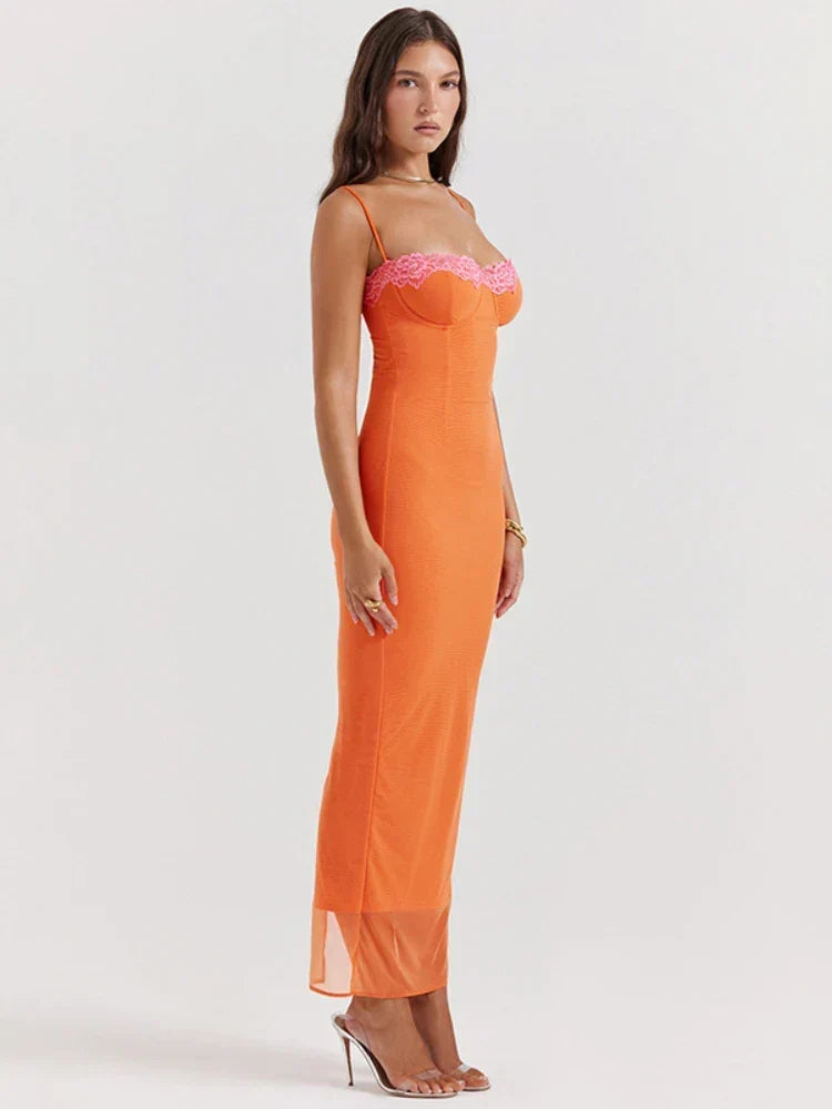 Women's Elegant Orange Maxi Dress for Special Occasions