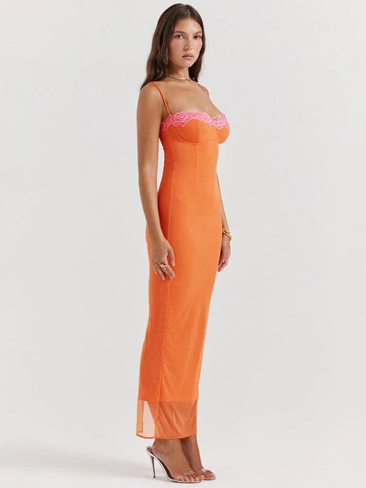 Women's Elegant Orange Maxi Dress for Special Occasions