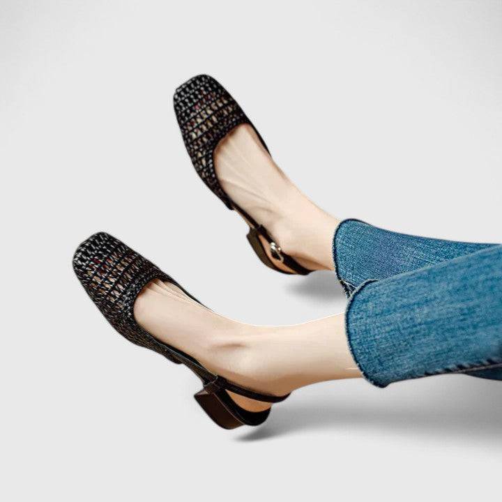 Daniela™ Emma & Rose Cape Town elegant sandals with strappy design and low heel on a neutral background.