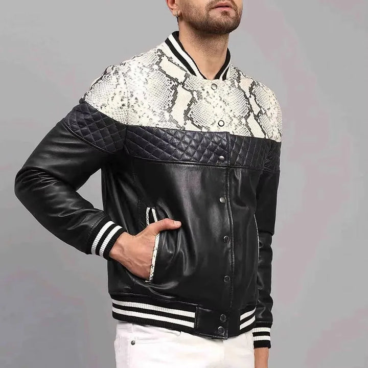 Men's Slim Fit Stand Collar Bomber Jacket Stylish Winter Outerwear, view 3 - Elena Harper