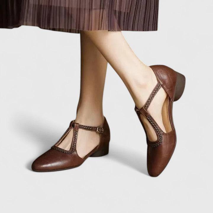 Emma & Rose Cape Town Delphine™ flat sandals with beige straps and ankle buckle, designed for casual summer wear