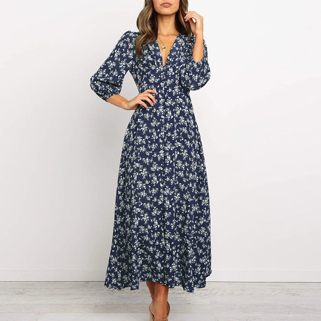 Marilyn | Elegant Floral V-neck Maxi Dress for Women