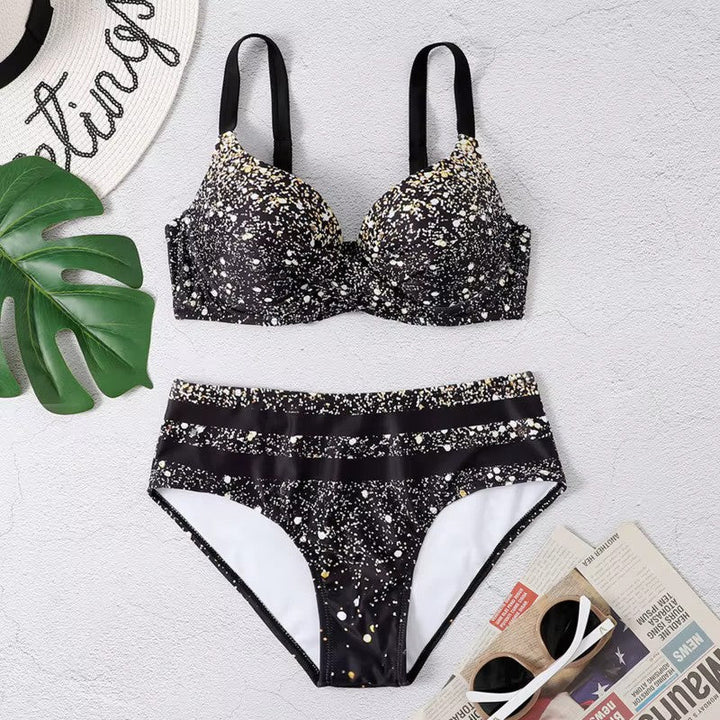 Ana | High-waisted bikini with straps and tropical print