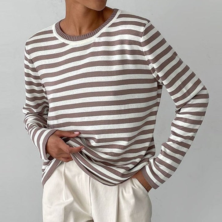 Casual Striped Soft Sweater for Women – Comfortable Long Sleeves