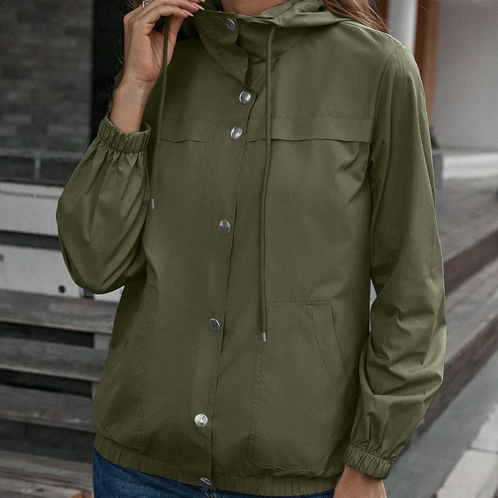 Casual Women's Coat with Hood and Buttons