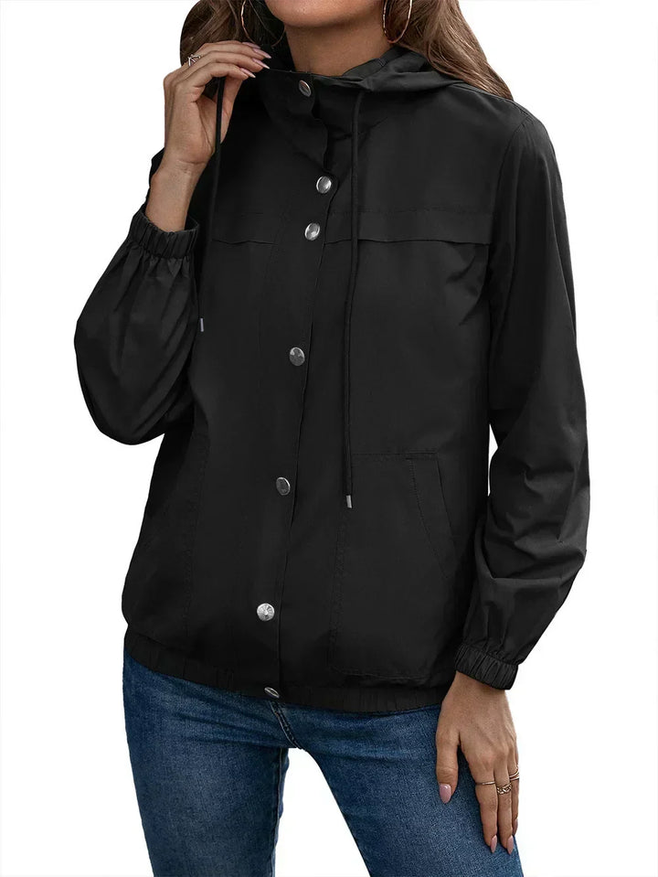 Casual Women's Coat with Hood and Buttons