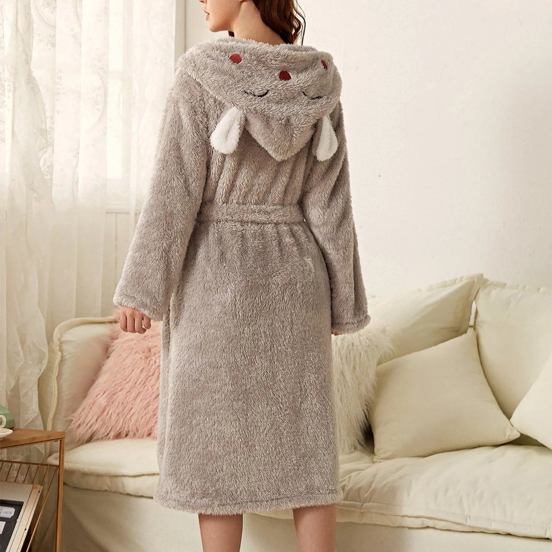 Warm Flannel Bathrobe with Hood and Bunny Ears – BunnyHug