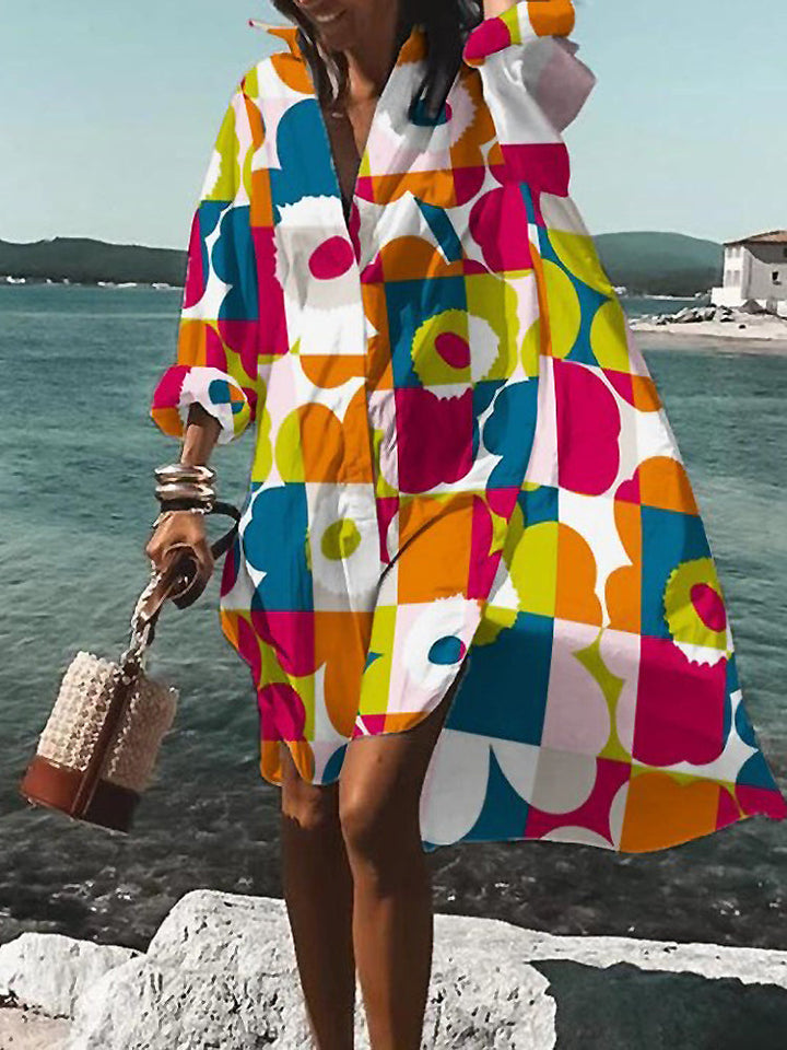 Rosario | Midi shirt dress with floral print and long sleeves