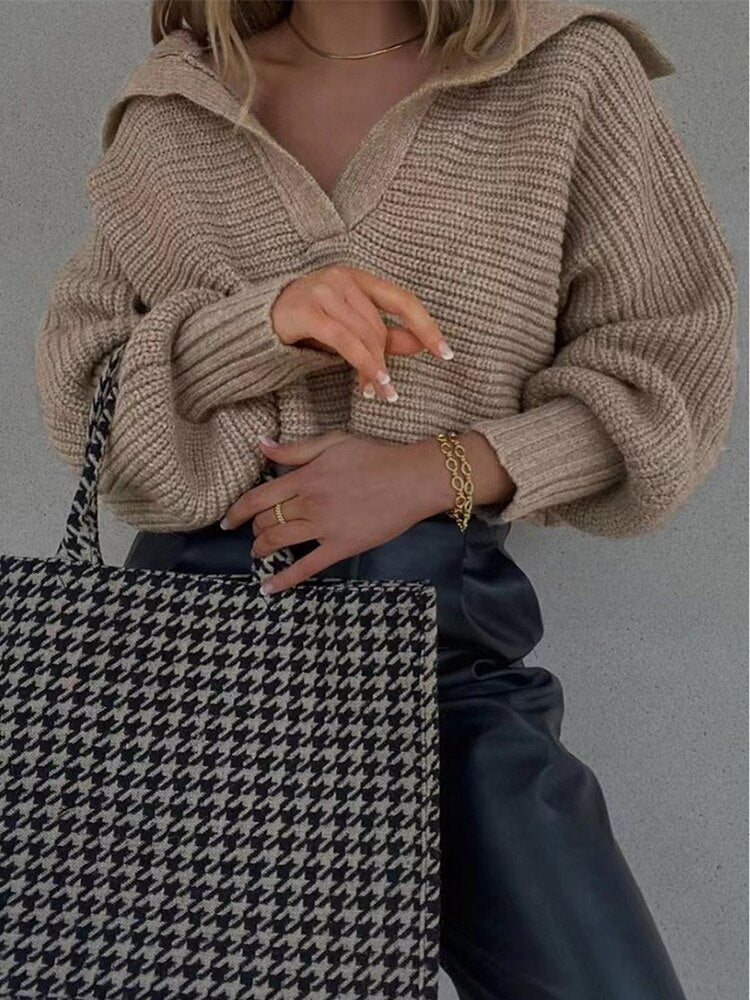 Knitted V-Neck Sweater Isolde, view 5 - Elena Harper