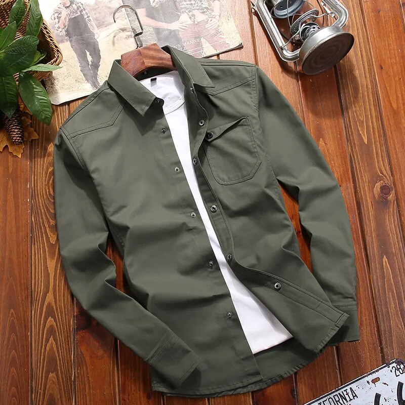Men's Long Sleeve Button-Up Ranger Shirt with Chest Pockets – Classic Utility Style