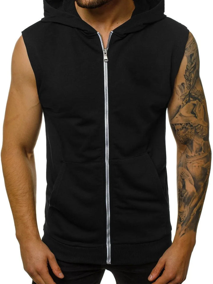 Cyrus Sleeveless Muscle Hoodie for Men, view 3 - Elena Harper