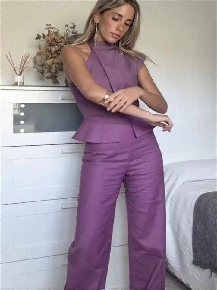 Amber Women's Jumpsuit with Solid Halter Waist, view 6 - Elena Harper