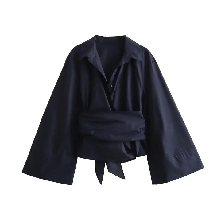 Ivka - Women's Shirt with Polo Neck and Bow Closure
