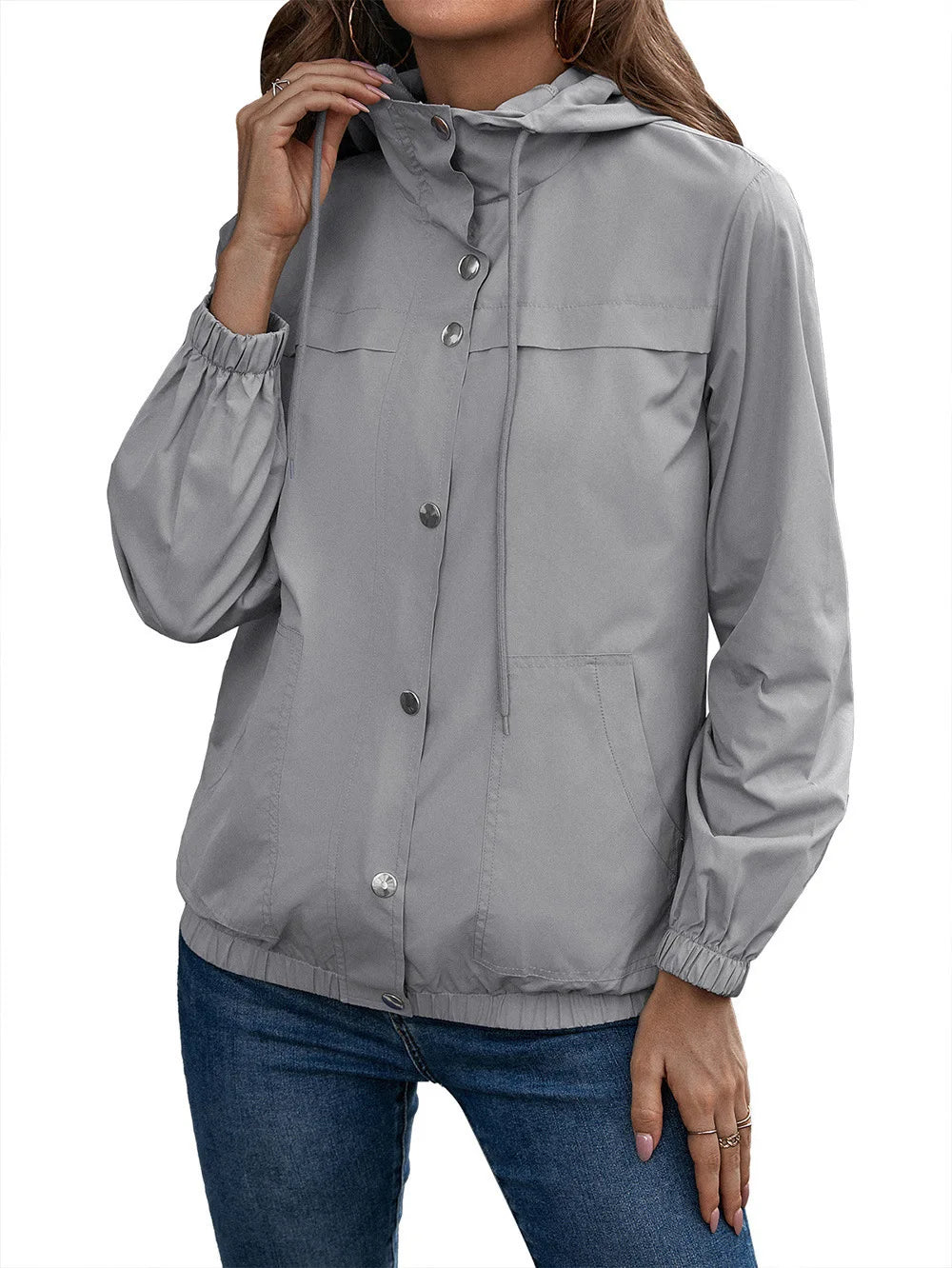 Casual Women's Coat with Hood and Buttons