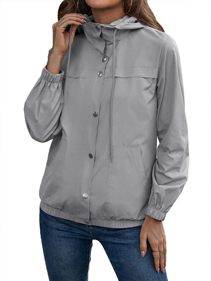 Casual Women's Coat with Hood and Buttons