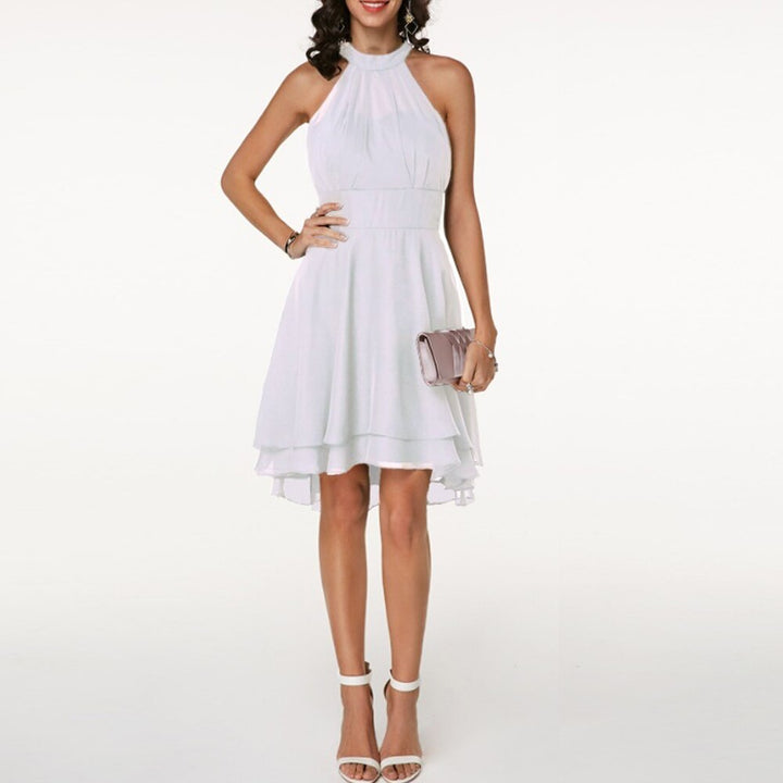 Delmara | Women's Mini Dress with Halter Neck and Layered Skirt | Flared