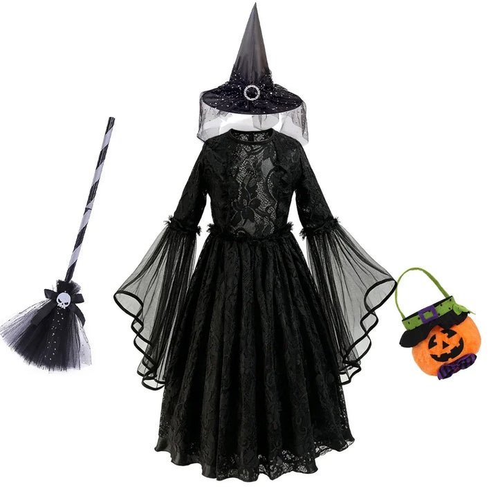 Girls Gothic Lace Dress Costume with Bell Sleeves
