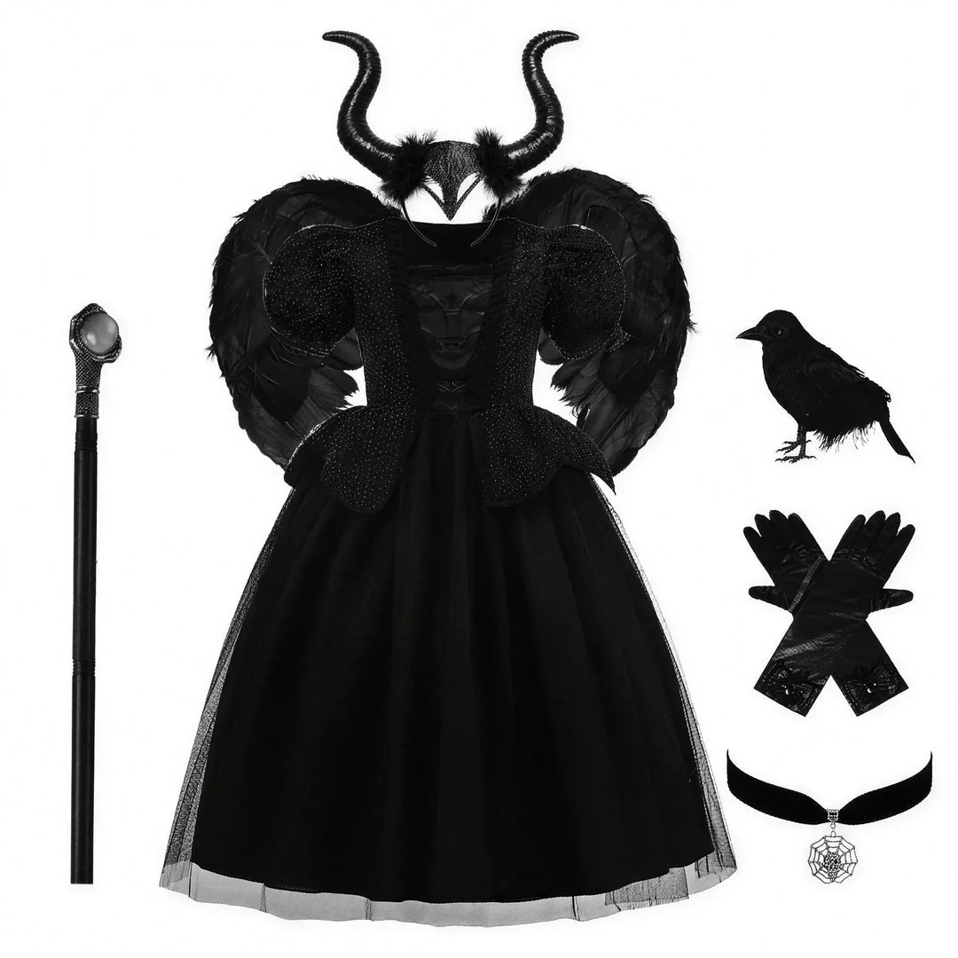 Girls' Horned Witch Costume - Black Tulle Gala Dress