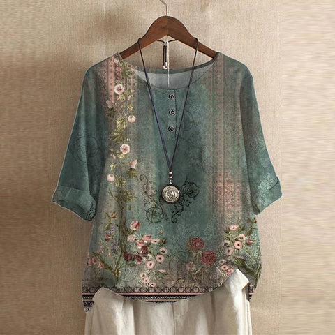 Ruby | Ladies Floral Print Round Neck Top