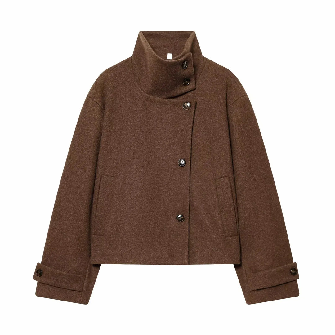 Women's Vintage Stand Collar Wool Coat Rowena, view 9 - Elena Harper