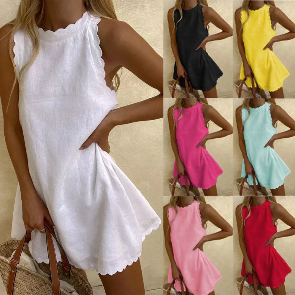 Olivia | Sleeveless High Neck Short Dress with A-Line Cut