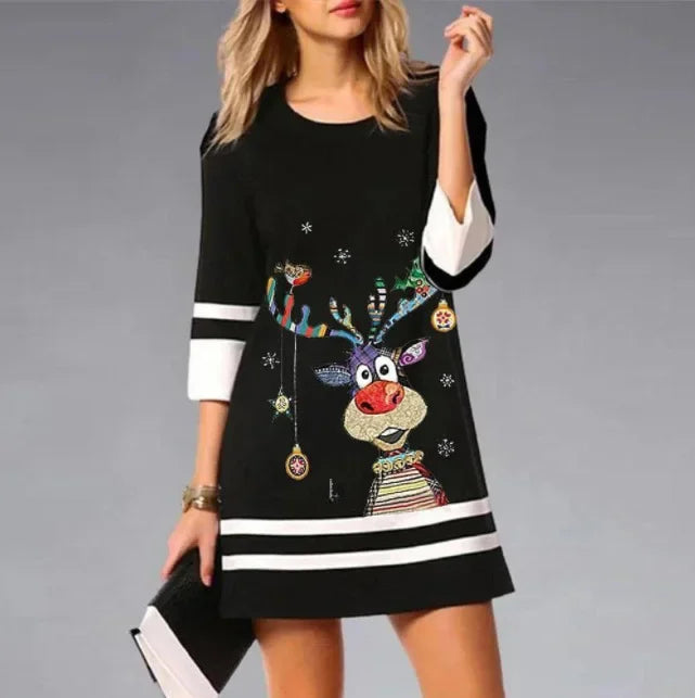 Emma | Women's Christmas Dress with Reindeer Print