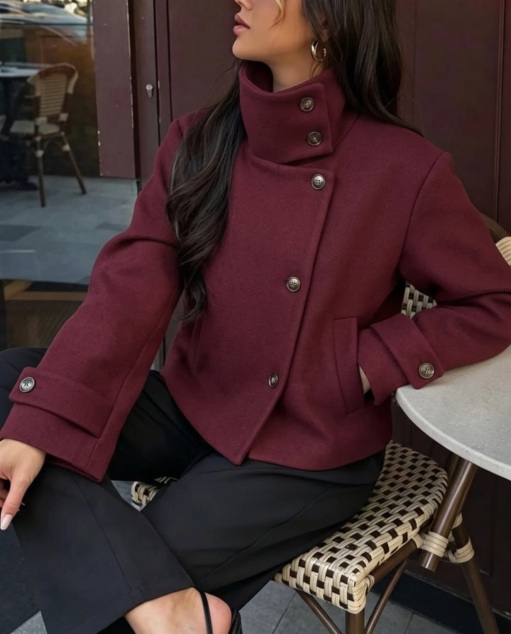 Women's Vintage Stand Collar Wool Coat Rowena, view 3 - Elena Harper