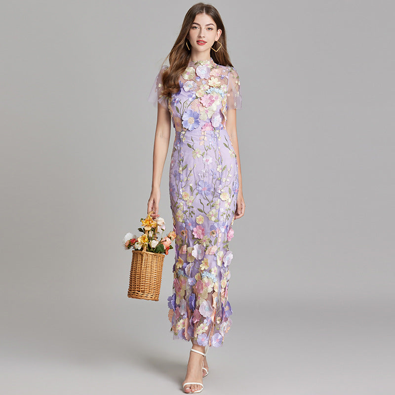 Verena | Women's Sheer Maxi Dress with Floral Embroidery