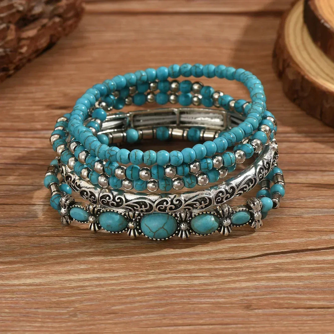 Bohemian Turquoise Beaded Bracelet Set - Elena Harper