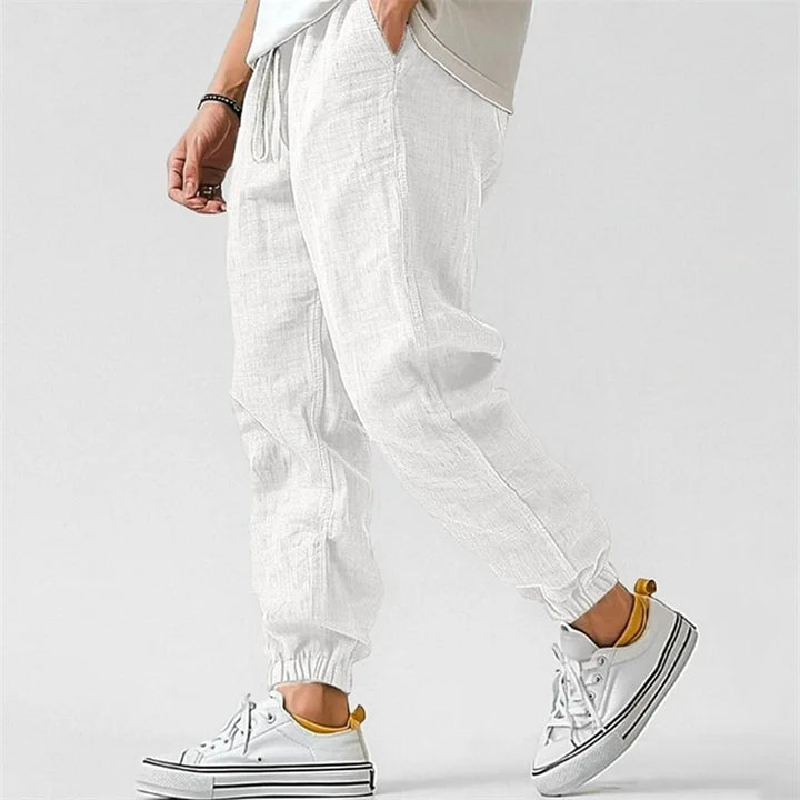 Ladies Linen Blend Jogging Pants with Drawstring and Cuffs, view 7 - Elena Harper