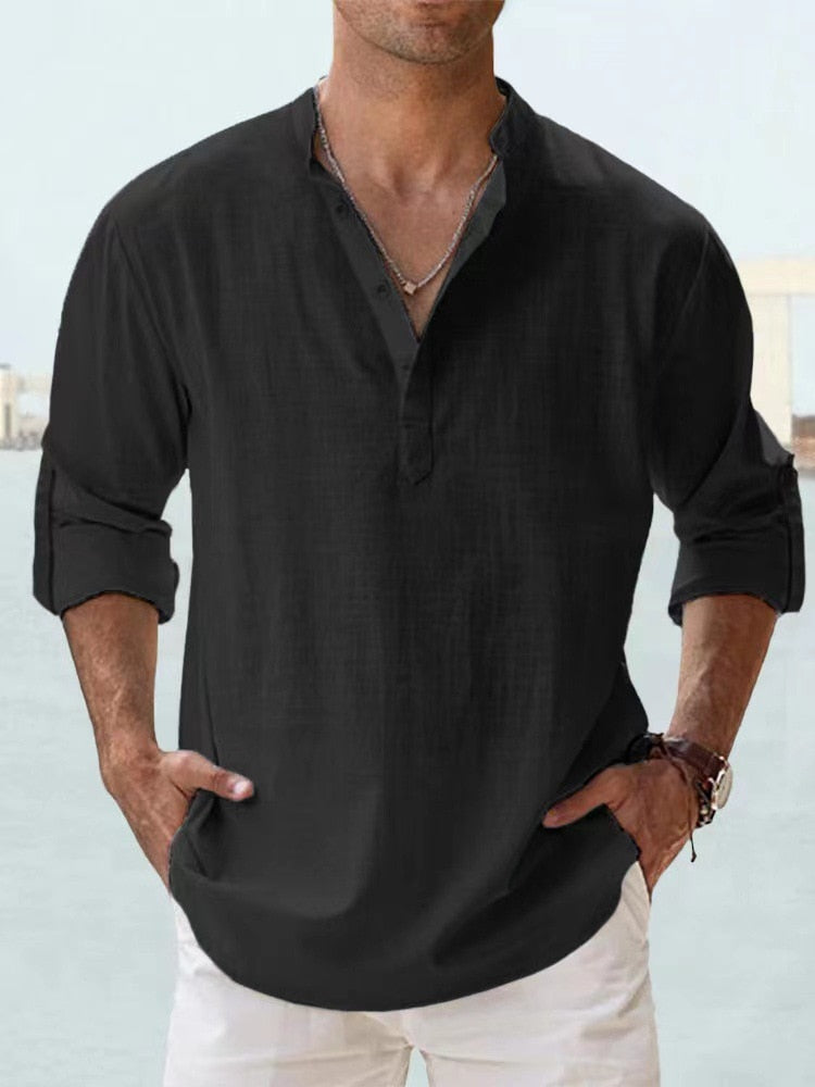 Bastian | Men's Casual Long Sleeve Shirt with Stand-Up Collar