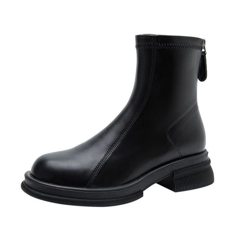 Women's Block Heel Back Zip Ankle Boots – Vantienne