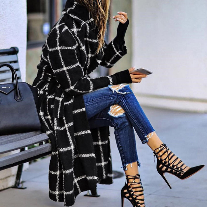 Marigold Checked Long Coat, view 2 - Elena Harper