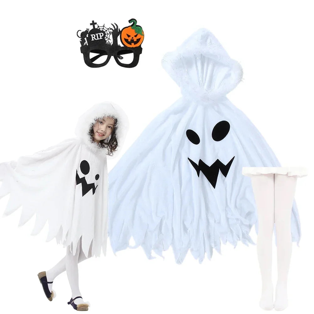 Kids Ghost Costume Halloween - White Cape with Hood