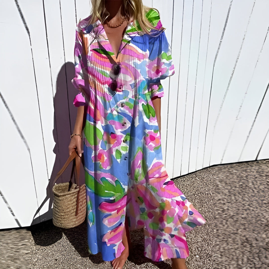 Hannah Floral Button Smock Dress - Elena Harper