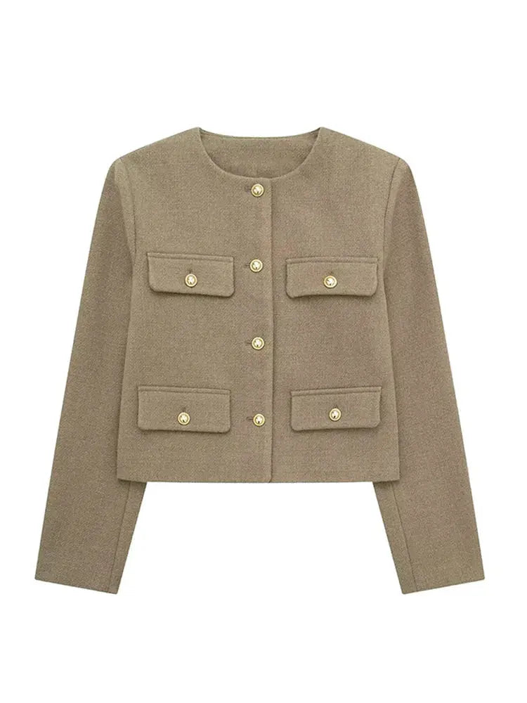 Women's Elegant Textured Cropped Button-Up Jacket