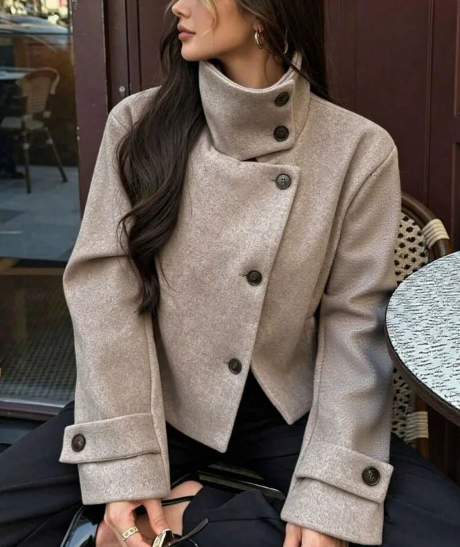 Women's Vintage Stand Collar Wool Coat Rowena, view 2 - Elena Harper