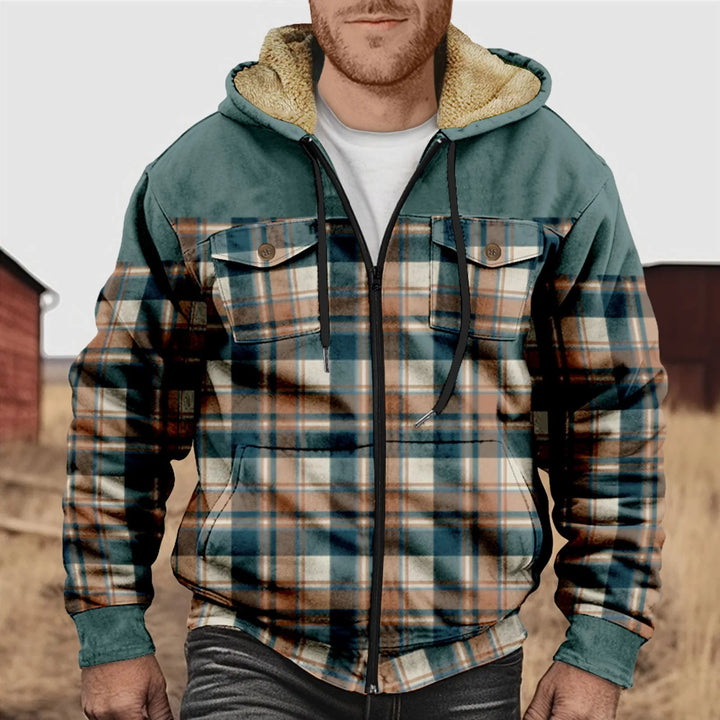 Mano - Men's Flannel Shirt with Fleece Lining - Checkered, with Hood and Button Placket