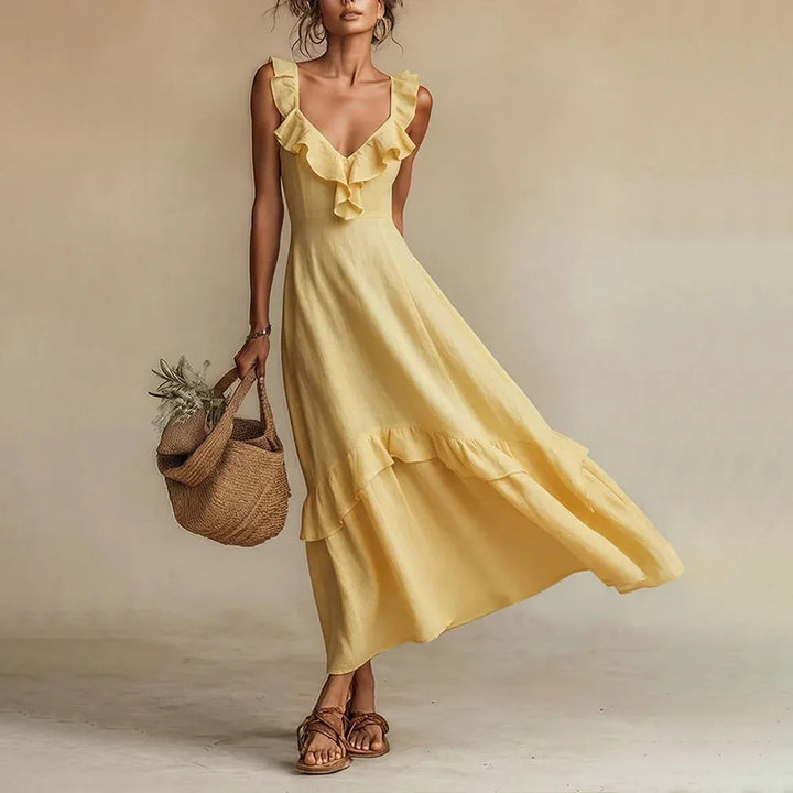 Women's Ruffle Trim A-Line Maxi Dress