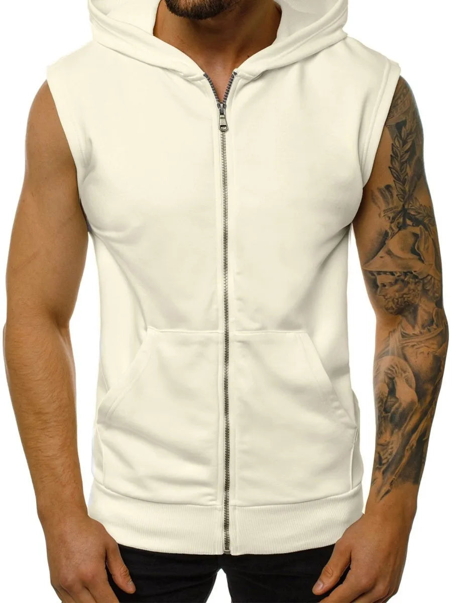 Cyrus Sleeveless Muscle Hoodie for Men, view 2 - Elena Harper