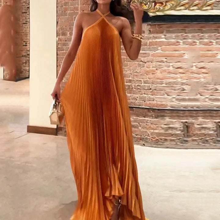 Mira Chic Pleated Halter Neck Maxi Dress - Elena Harper
