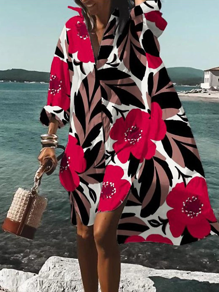 Rosario | Midi shirt dress with floral print and long sleeves