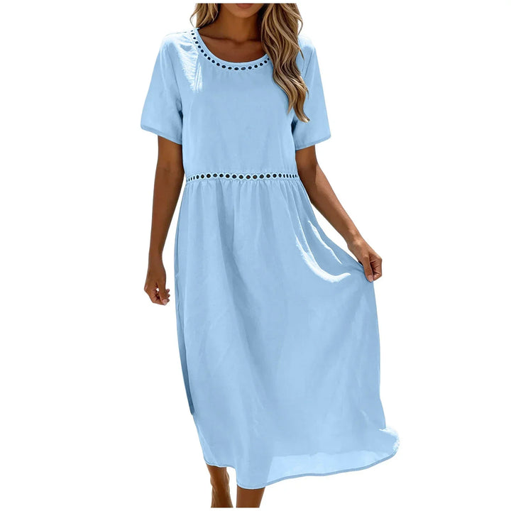Long Women's Dress in Mixed Cotton with Cut-Out Details