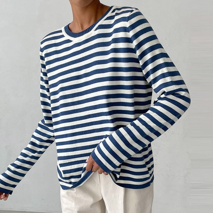 Casual Striped Soft Sweater for Women – Comfortable Long Sleeves