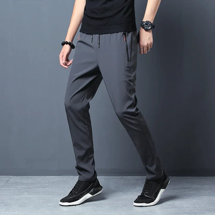 Men's Casual Pants with Elastic Waist and Zipper Pockets