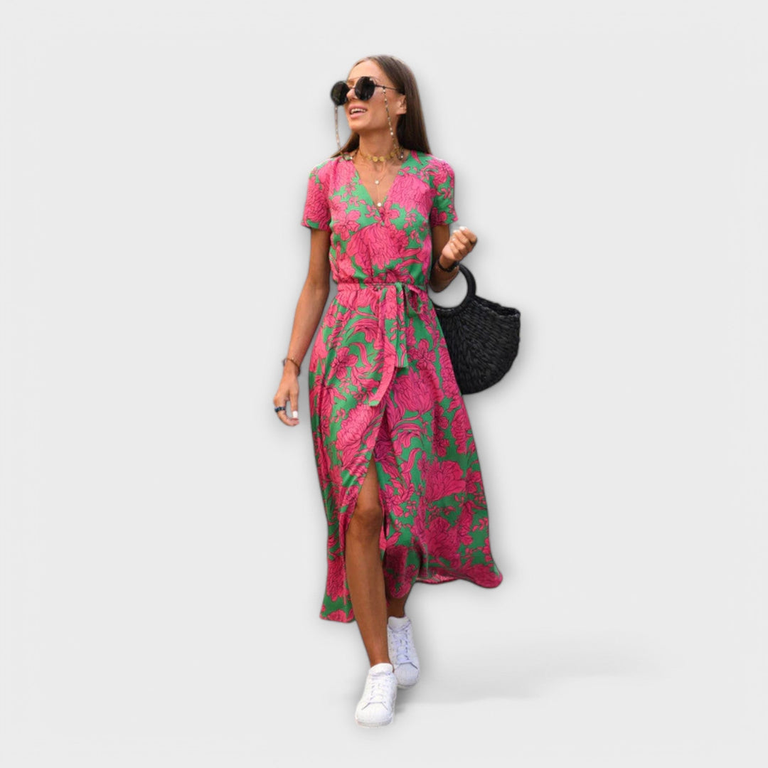 Renate | Women's Casual Maxi Dress with V-Neck and Belt
