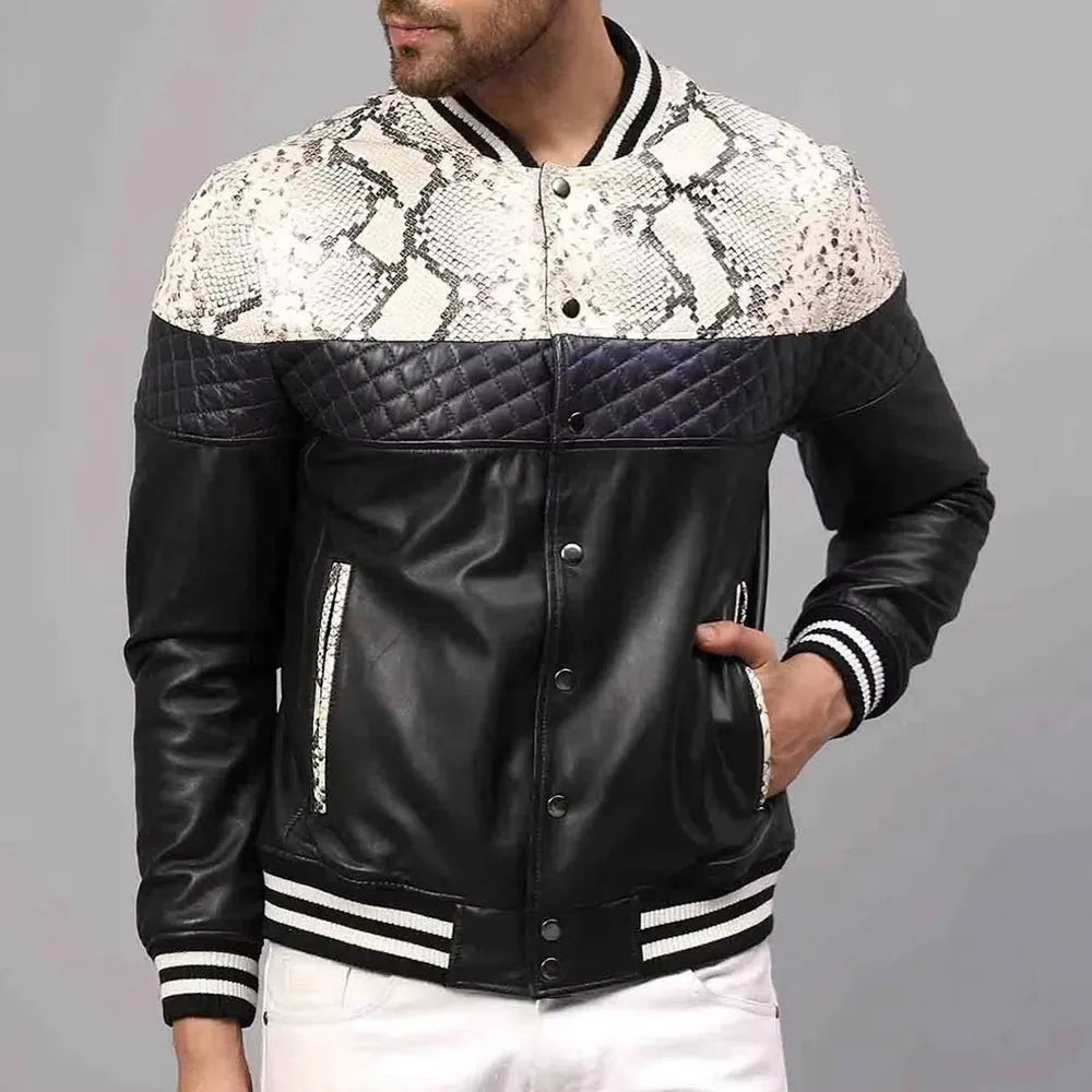 Men's Slim Fit Stand Collar Bomber Jacket Stylish Winter Outerwear, view 4 - Elena Harper