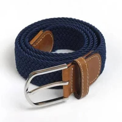 Close-up of Mauro™ braided leather belt from Emma & Rose Manhattan, showing detailed woven texture and rich brown color.
